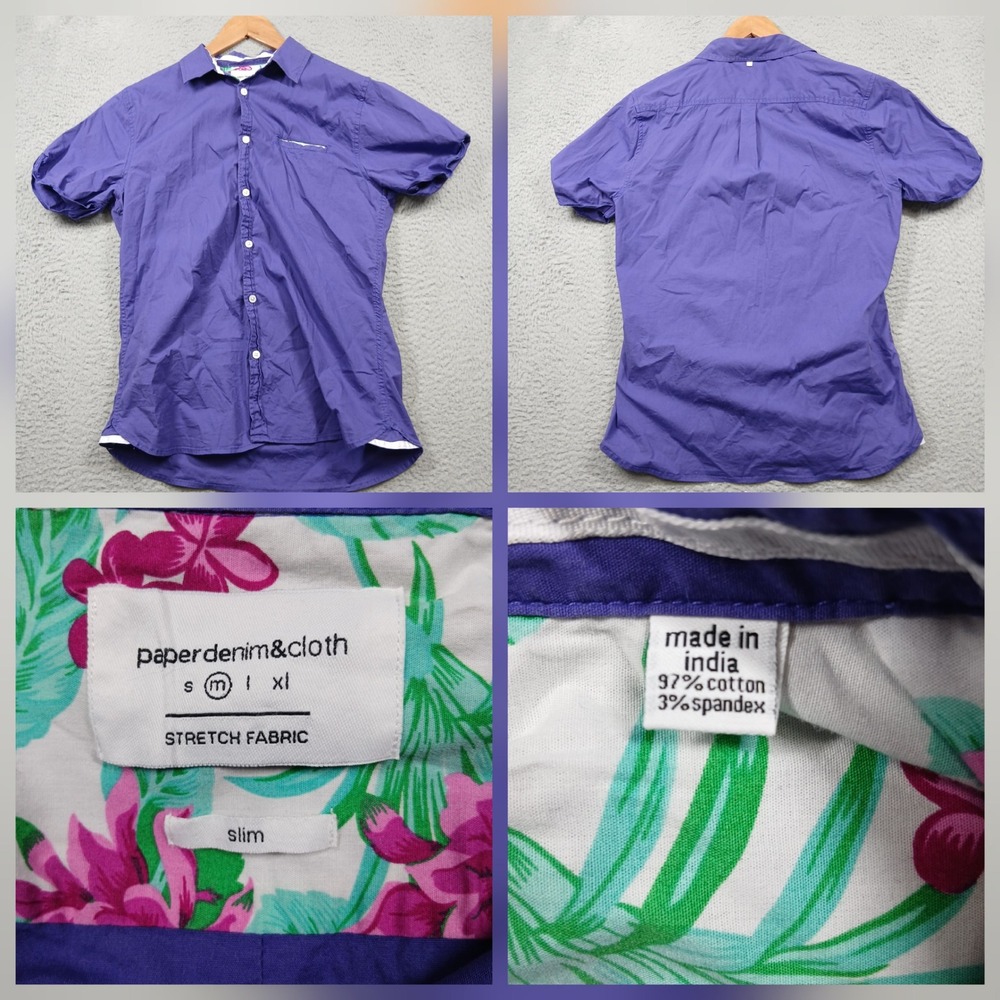 Paper‎ Denim & Cloth Button Down Shirt Men's Medium Purple Slim Stretch